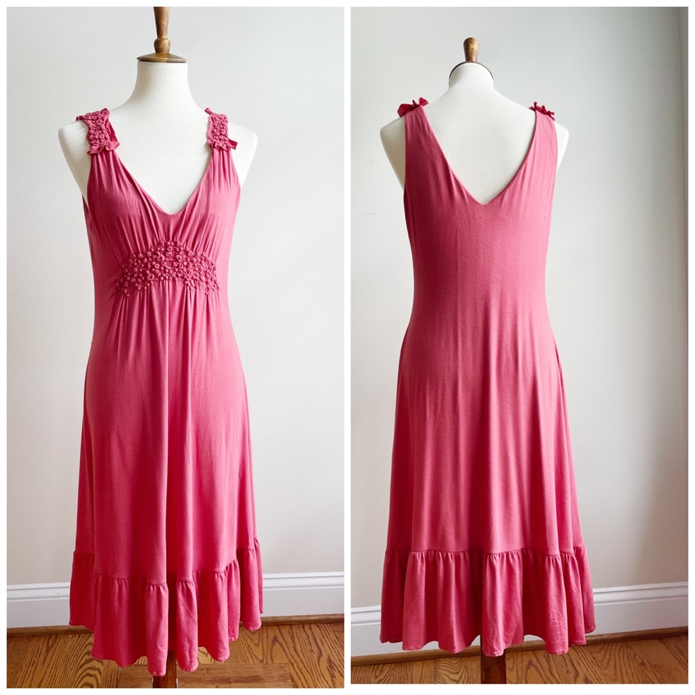 BCBG Max Azria coral sundress with ruffle hem, size M